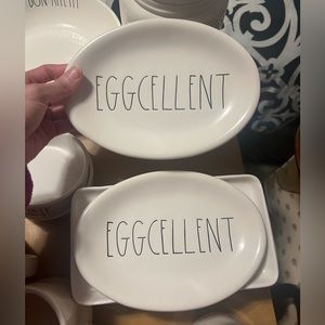 Rae Dunn EGGCELLENT snack plates (x2)